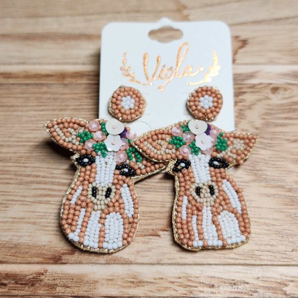 Beaded cow earrings